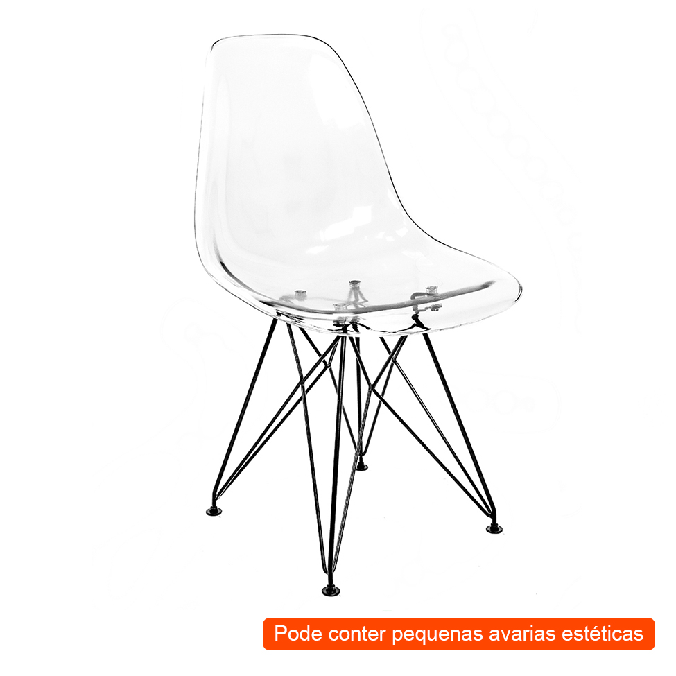 [OUTLET] Cadeira de Cozinha Eames Preta e Transparente