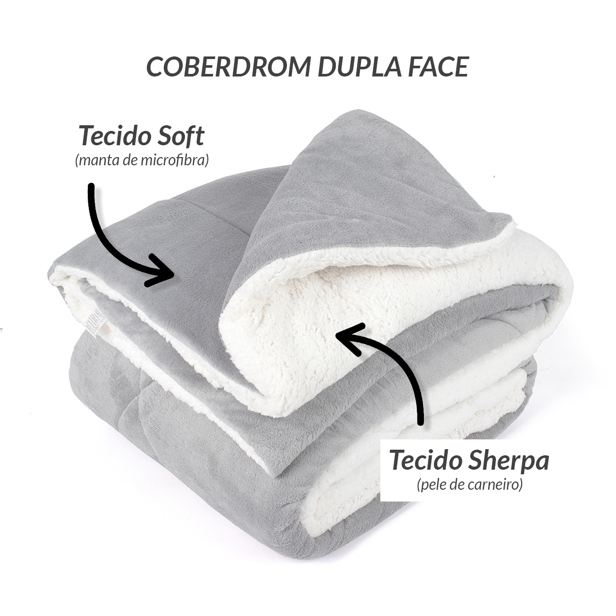 Coberdrom Cinza Cobertor Queen Size Soft e Sherpa Dupla Face