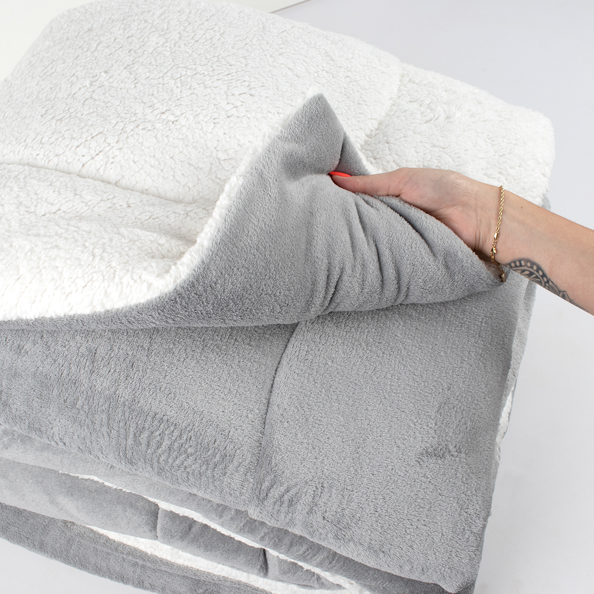 Coberdrom Cinza Cobertor Queen Size Soft e Sherpa Dupla Face