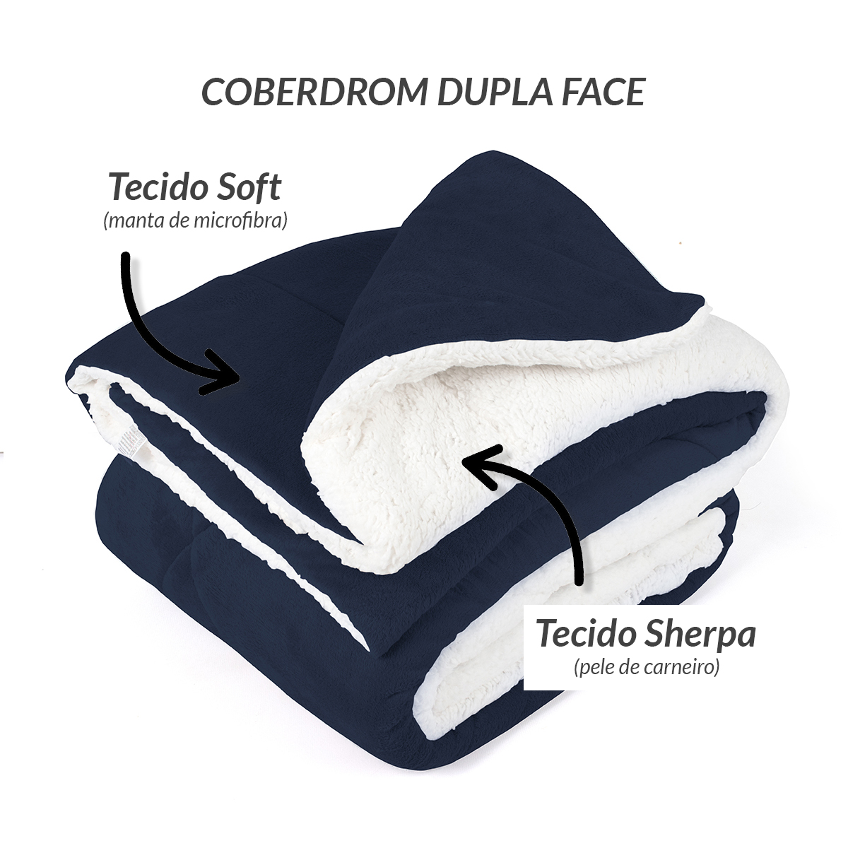 Coberdrom Cobertor Casal Queen Azul Marinho Dupla Face Sherpa