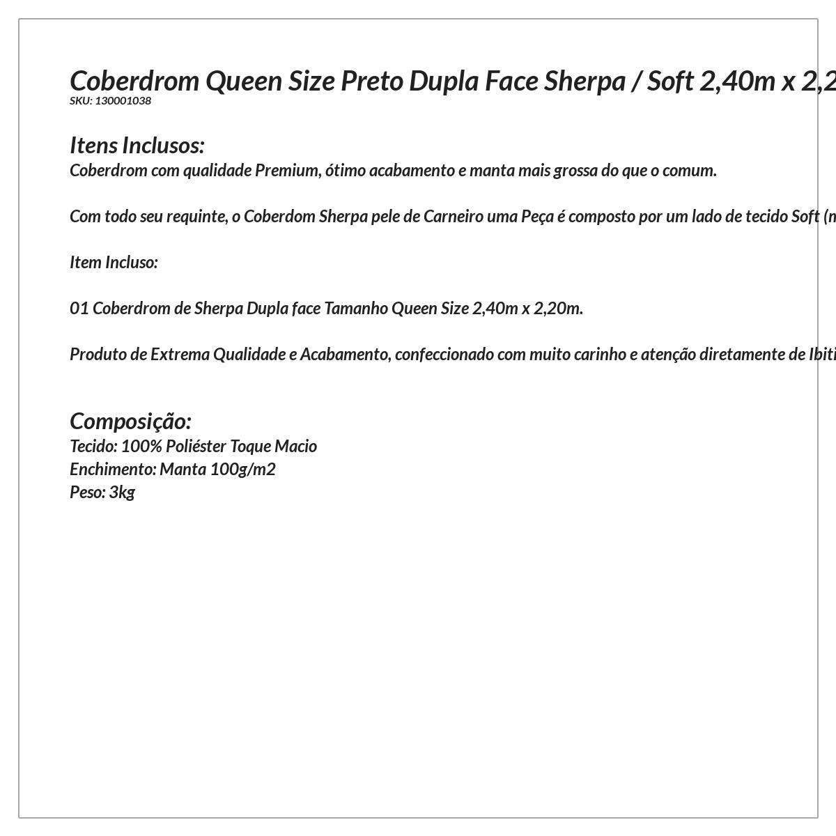 Coberdrom Queen Size Preto Pele de Carneiro Dupla Face