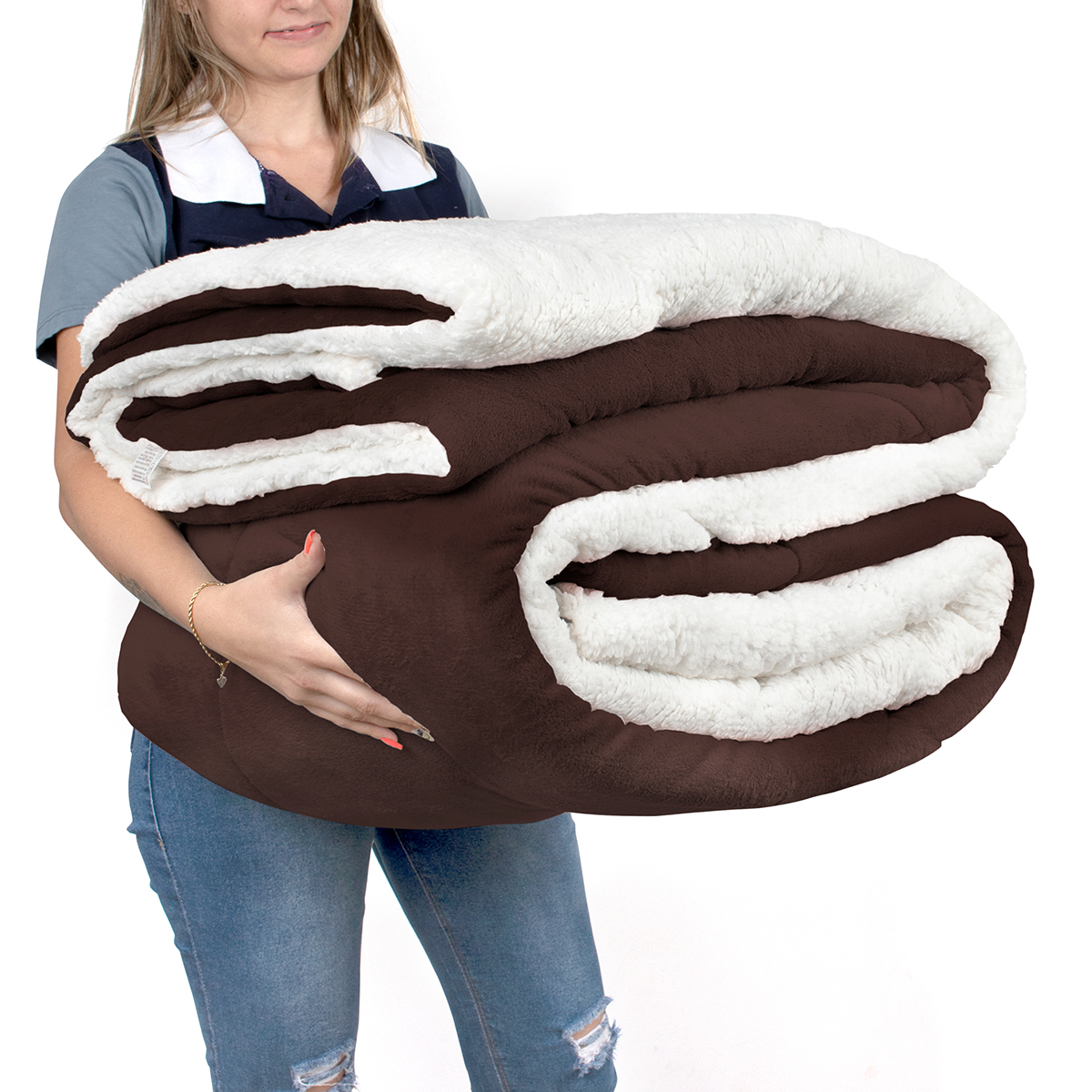 Coberdrom Sherpa Cobertor Tabaco Queen Size Dupla Face Sherpa + Soft