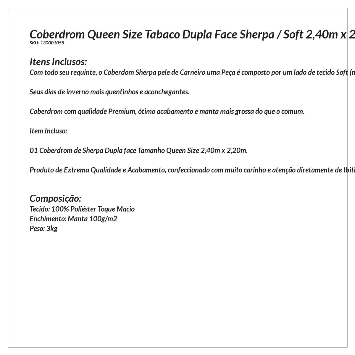 Coberdrom Sherpa Cobertor Tabaco Queen Size Dupla Face Sherpa + Soft