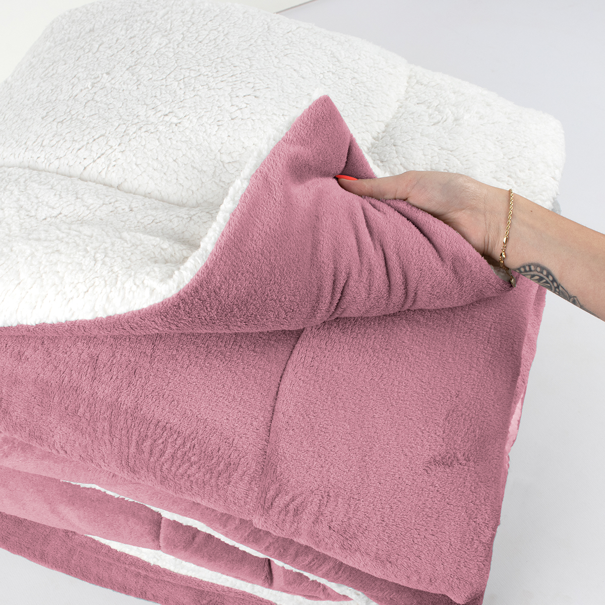 Cobertor Coberdrom Queen Rosê Dupla Face + Jogo de Cama 400 Fios Queen Size - 5 Peças