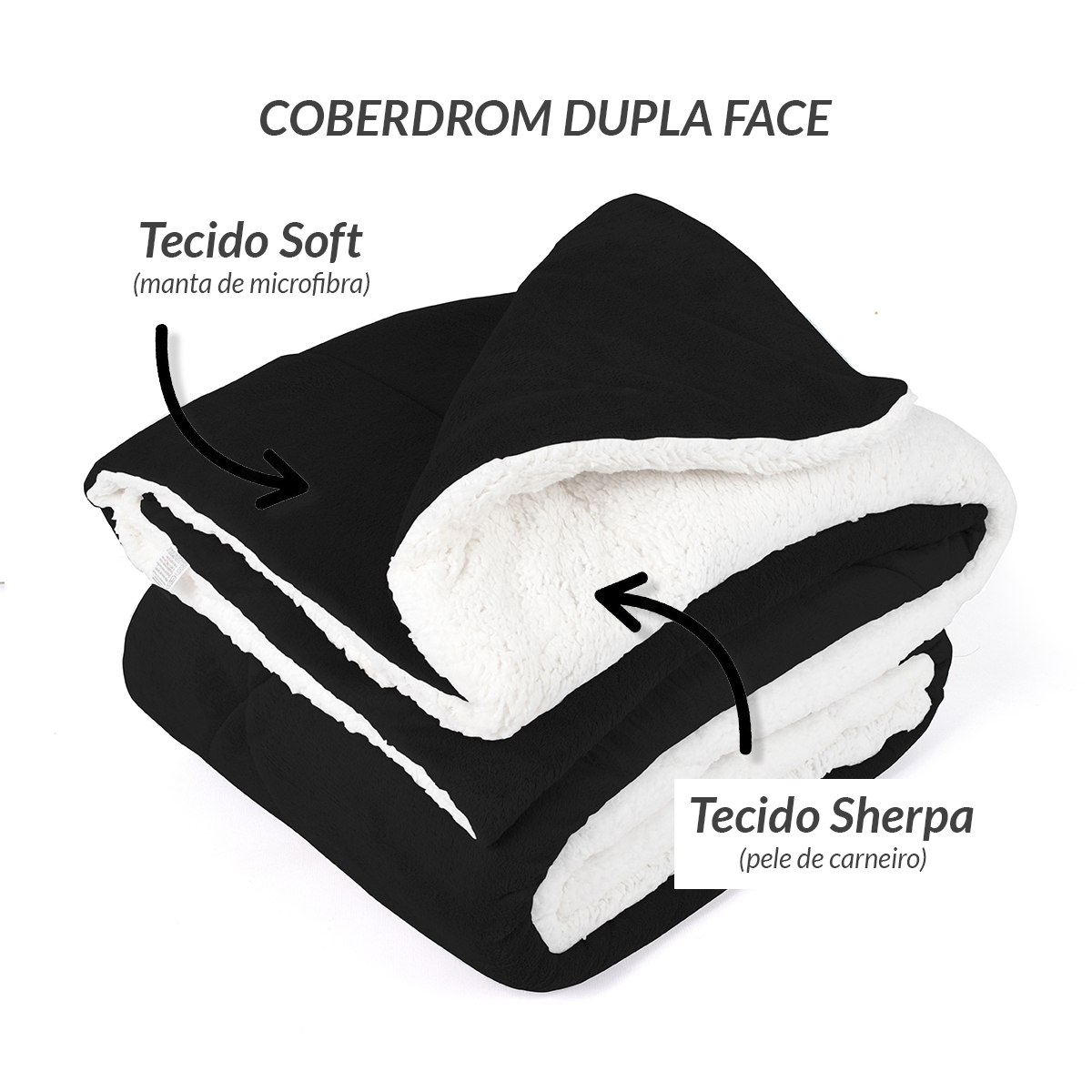 Cobertor Pele de Carneiro Cobertor Queen Size Dupla Face Preto