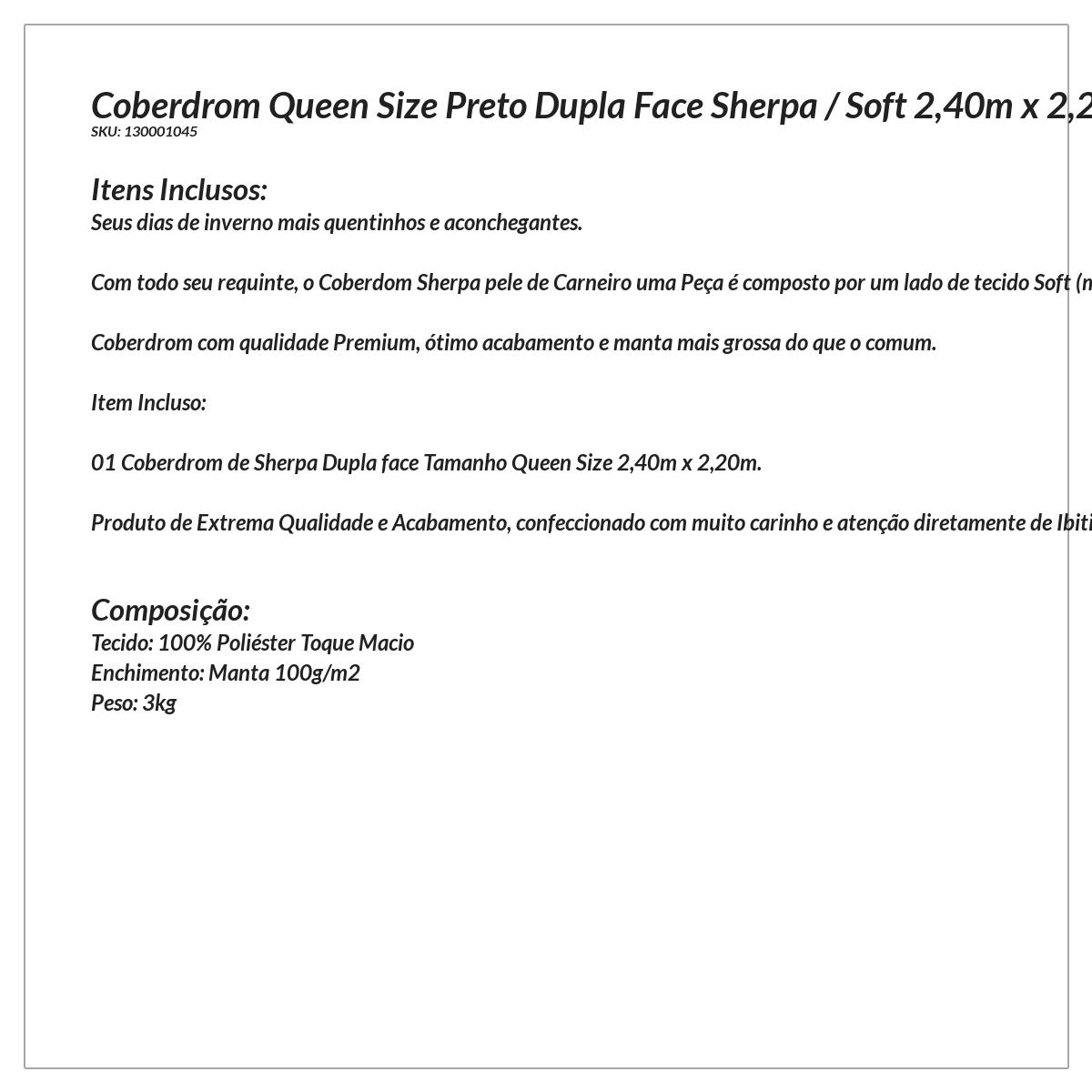 Cobertor Pele de Carneiro Cobertor Queen Size Dupla Face Preto