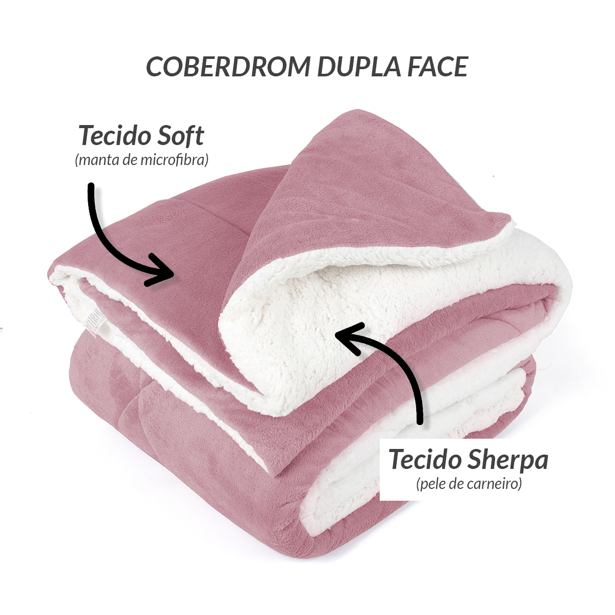 Kit 2 Coberdrom Cobertor Casal Queen Dupla Face Sherpa Rosê