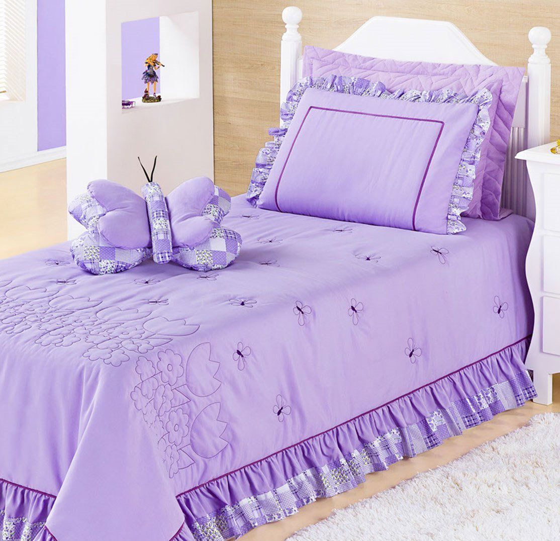 Kit Cobre Leito Solteiro Jardine 03 Peças Lilas - Enxovais Aquarela