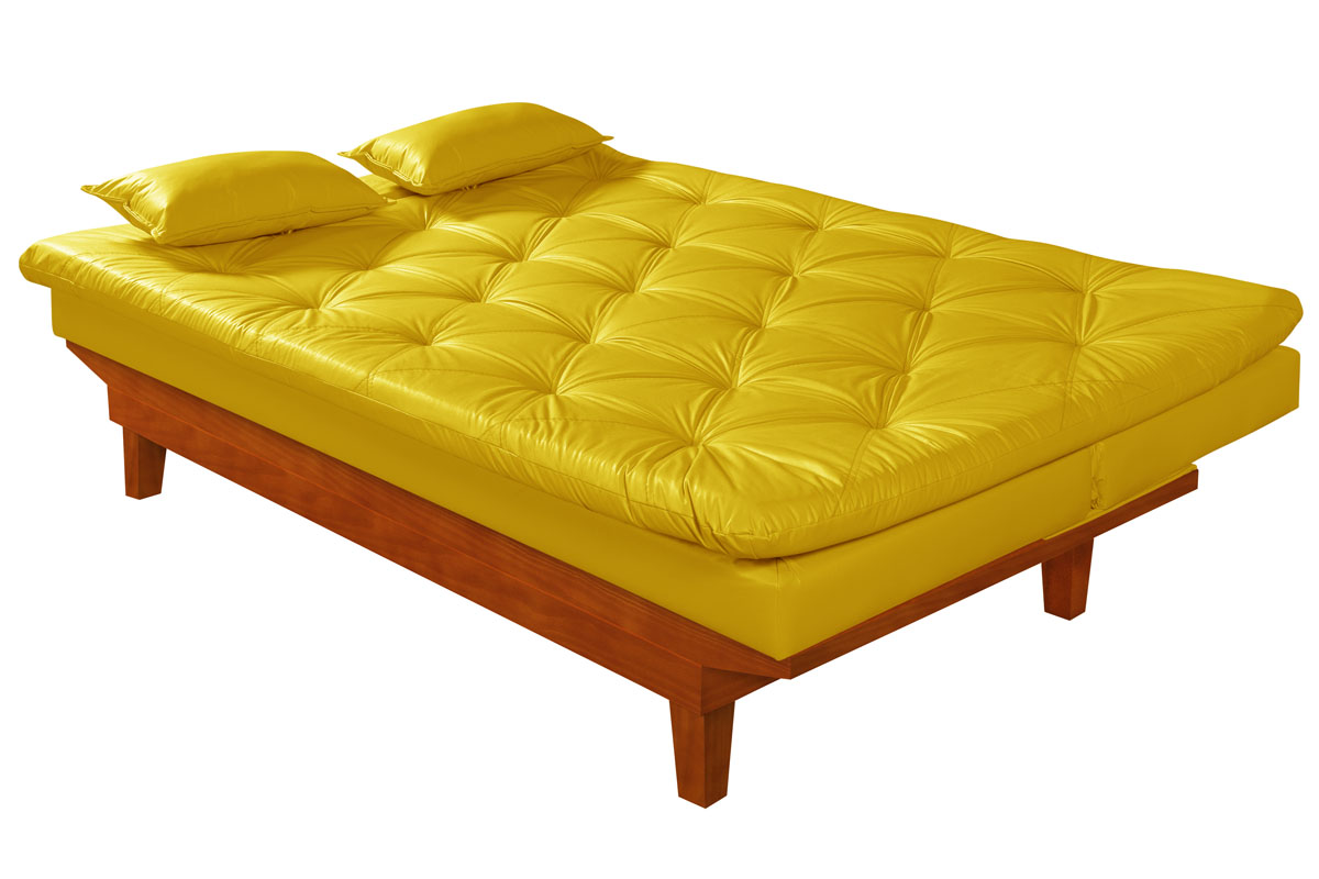 Sofá Cama Caribe 3 Lugares Com 2 Banquetas Revestimento Courino Sintético