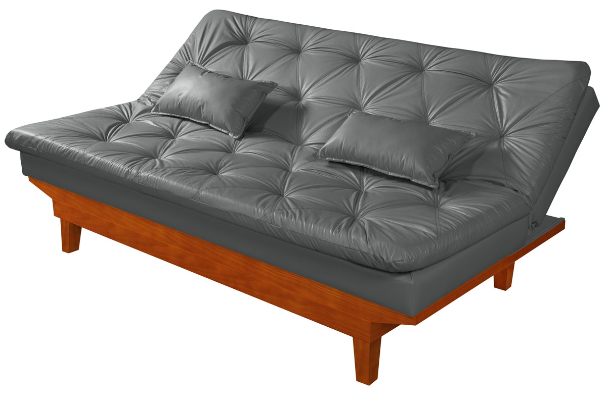 Sofá Cama Caribe 3 Lugares Com 2 Banquetas Revestimento Courino Sintético