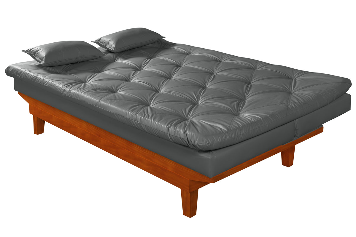 Sofá Cama Caribe 3 Lugares Com 2 Banquetas Revestimento Courino Sintético