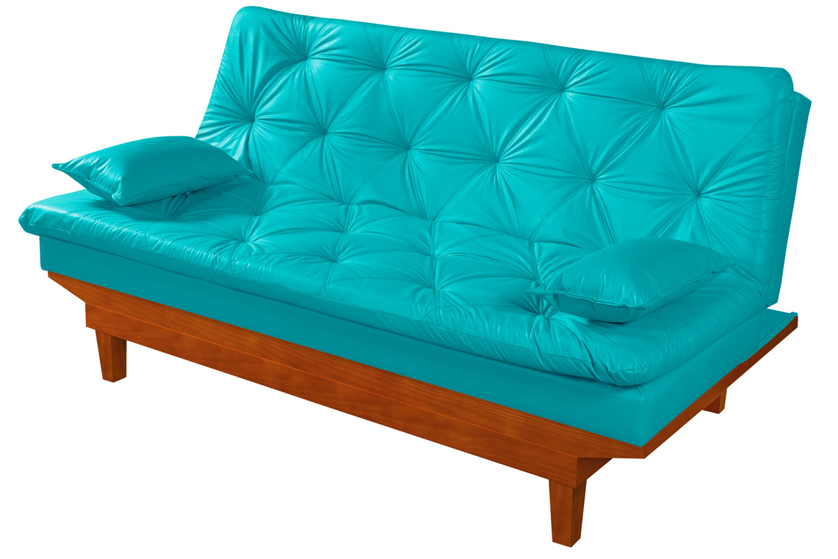 Sofá Cama Caribe 3 Lugares Com 2 Banquetas Revestimento Courino Sintético