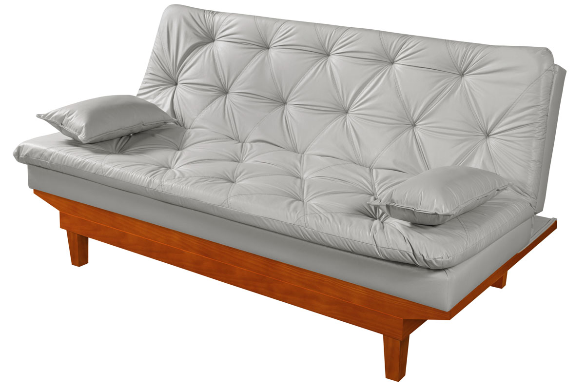Sofá Cama Caribe 3 Lugares Com 2 Banquetas Revestimento Courino Sintético
