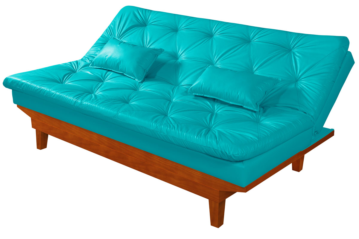 Sofá Cama Caribe 3 Lugares Com 2 Banquetas Revestimento Courino Sintético