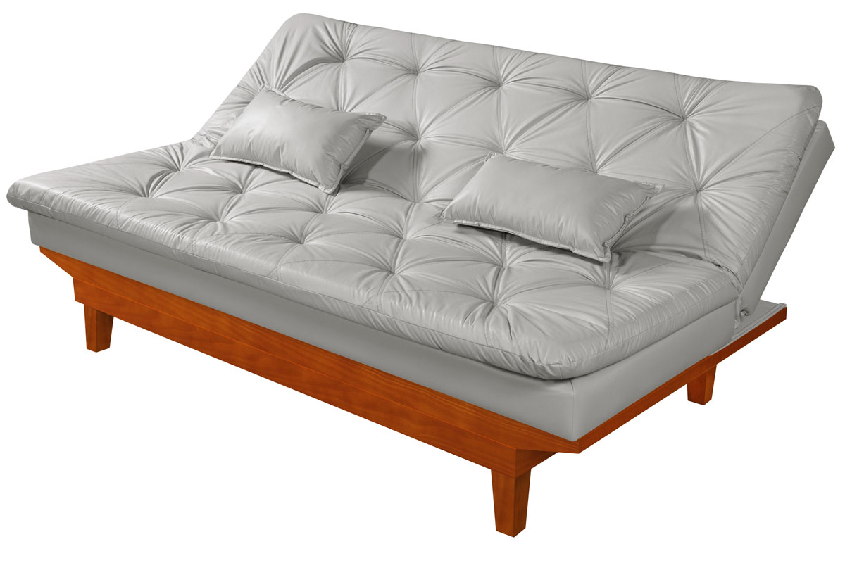 Sofá Cama Caribe 3 Lugares Com 2 Banquetas Revestimento Courino Sintético