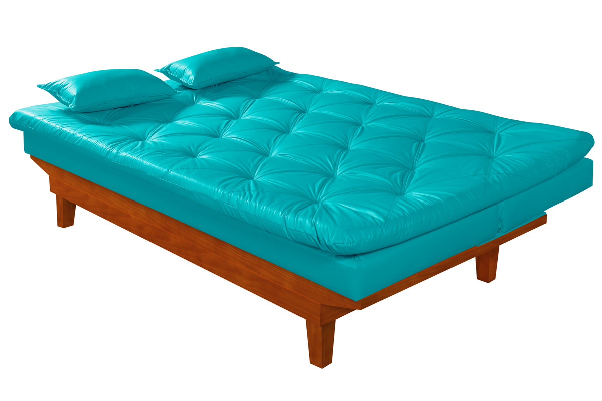 Sofá Cama Caribe 3 Lugares Com 2 Banquetas Revestimento Courino Sintético