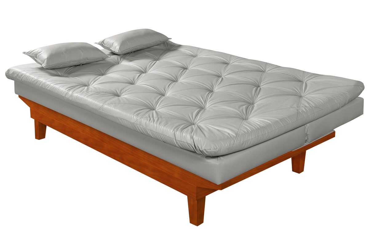 Sofá Cama Caribe 3 Lugares Com 2 Banquetas Revestimento Courino Sintético