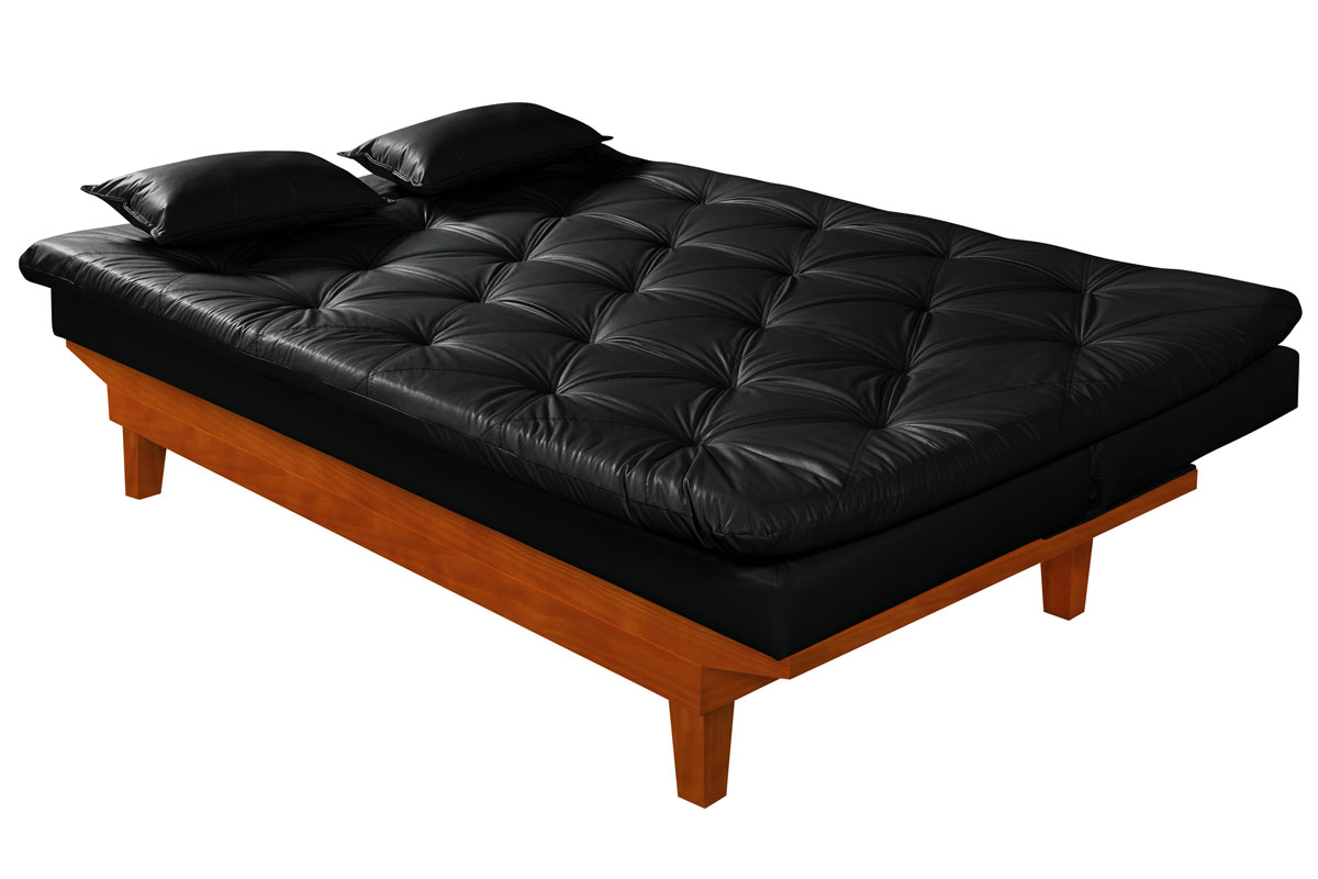 Sofá Cama Caribe 3 Lugares Com 2 Banquetas Revestimento Courino Sintético