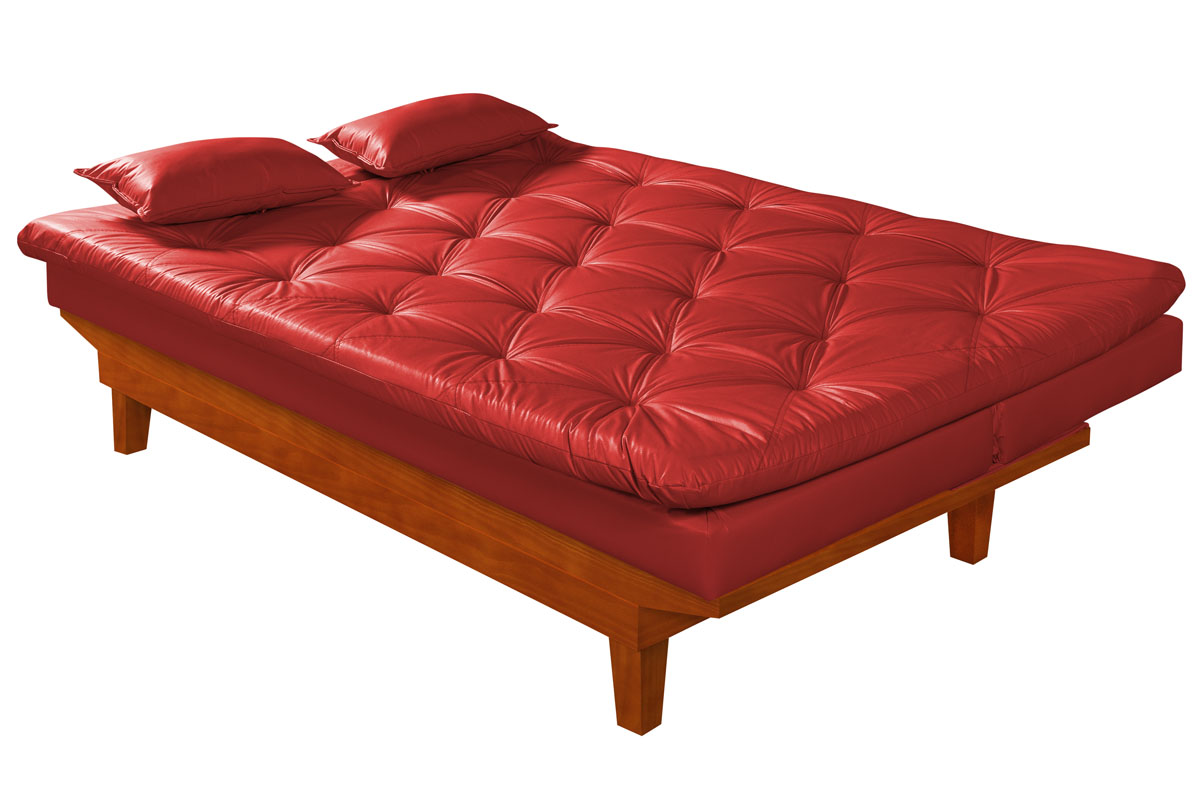 Sofá Cama Caribe 3 Lugares Com 2 Banquetas Revestimento Courino Sintético