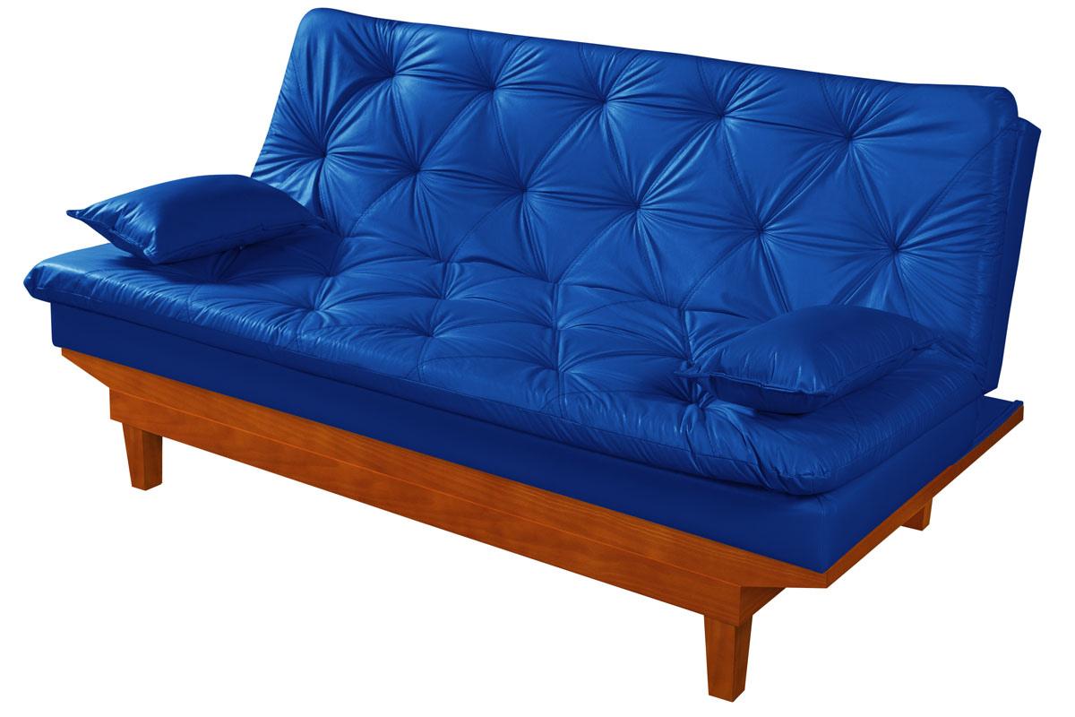 Sofá Cama Caribe 3 Lugares Com 2 Banquetas Revestimento Courino Sintético