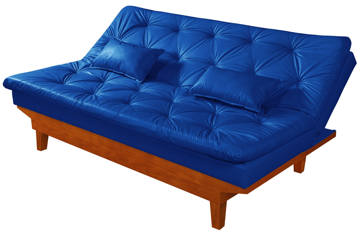 Sofá Cama Caribe 3 Lugares Com 2 Banquetas Revestimento Courino Sintético