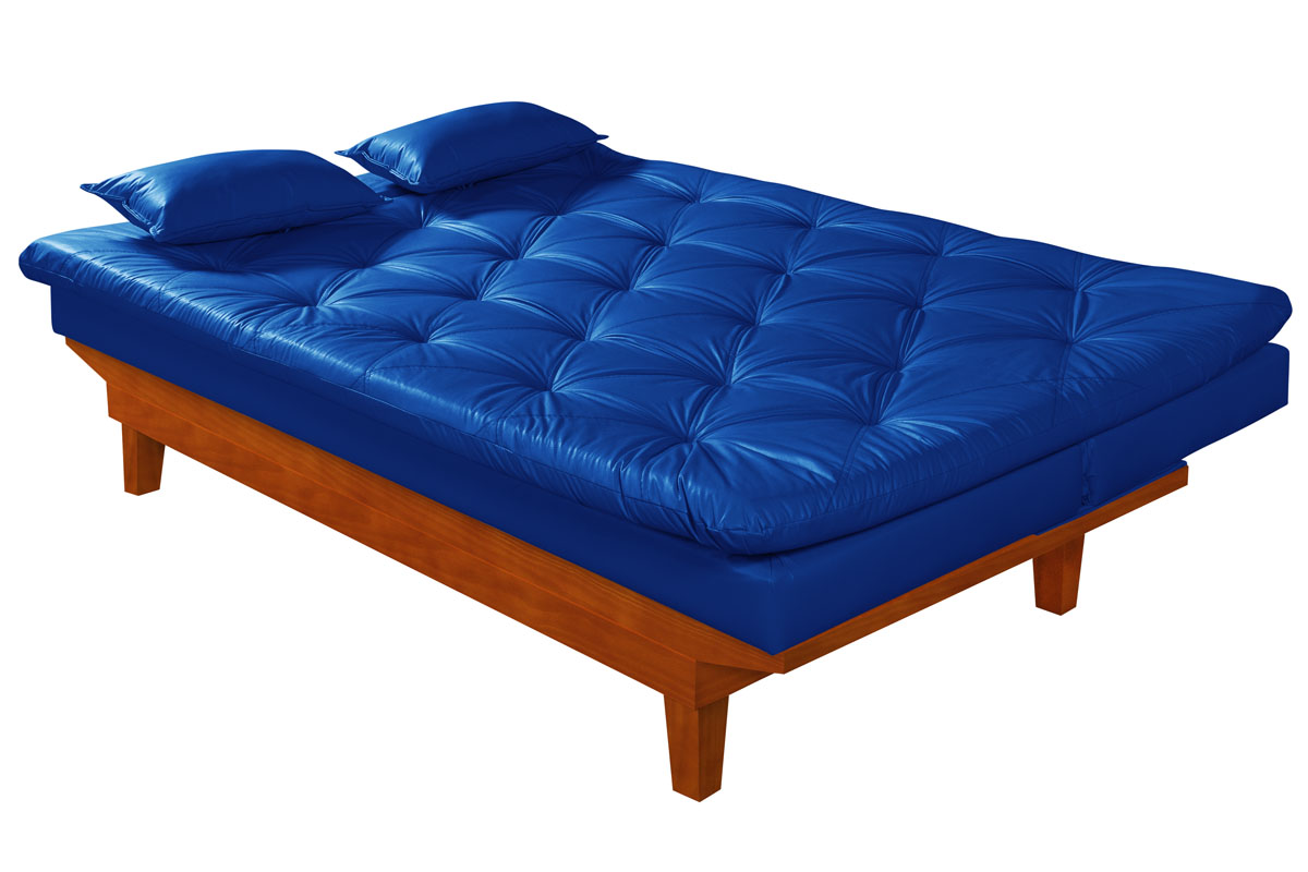 Sofá Cama Caribe 3 Lugares Com 2 Banquetas Revestimento Courino Sintético