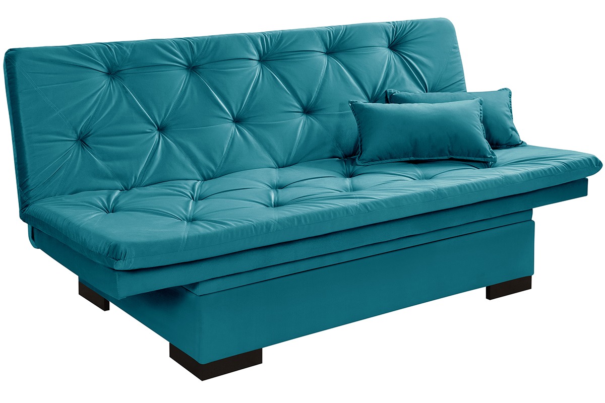 Sofá Cama Reclinável Com Baú Veludo Liso Multiuso