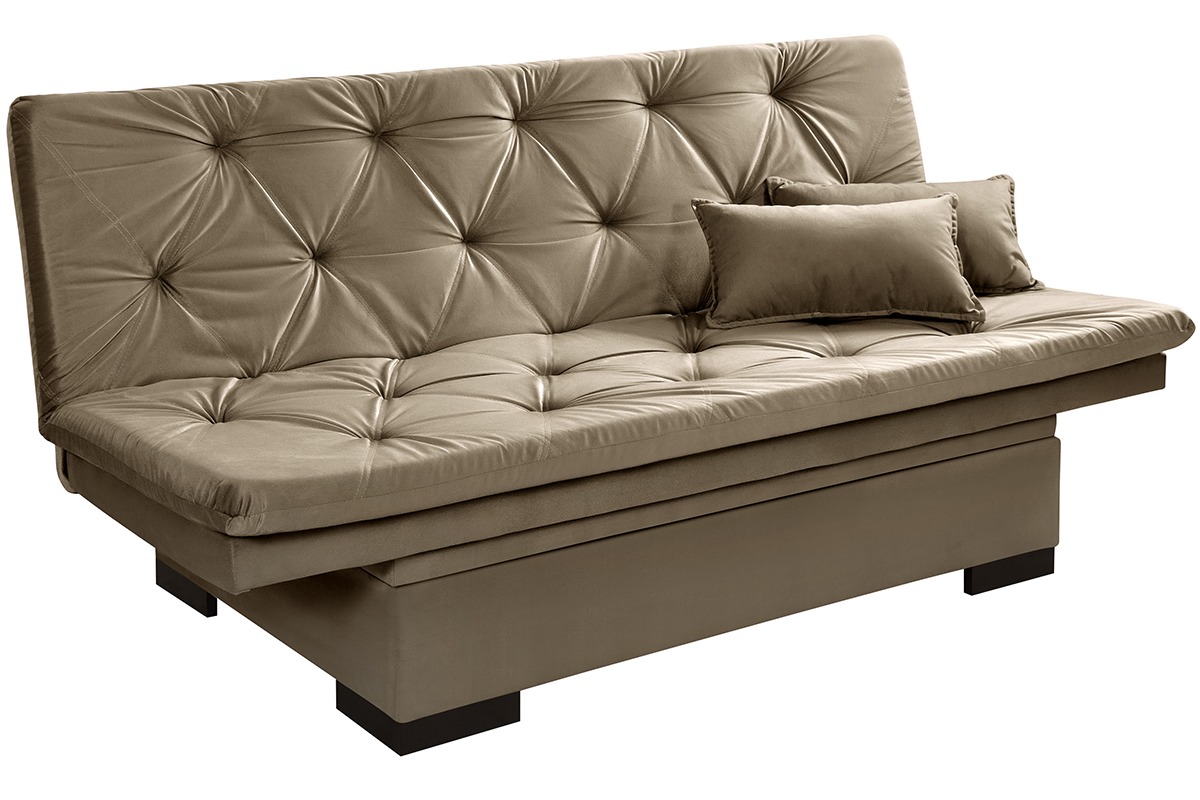 Sofá Cama Reclinável Com Baú Veludo Liso Multiuso