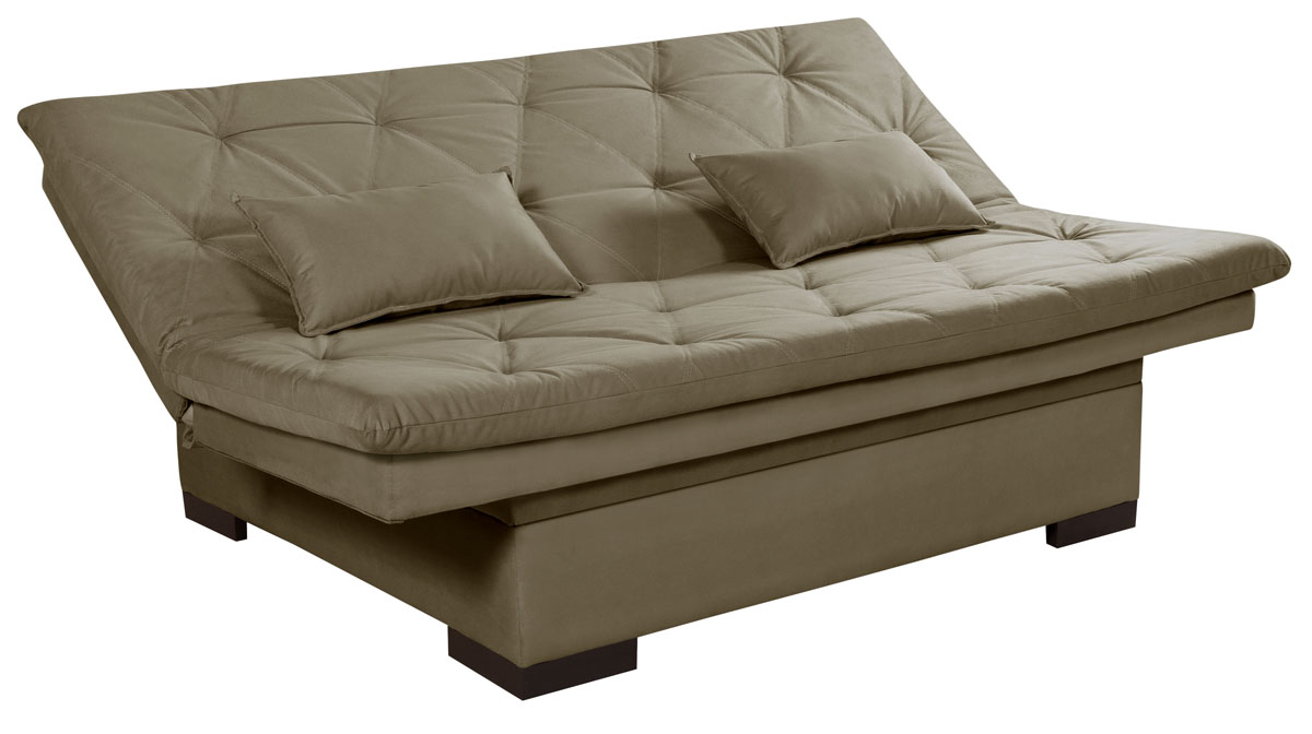 Sofá Cama Reclinável Com Baú Veludo Liso Multiuso
