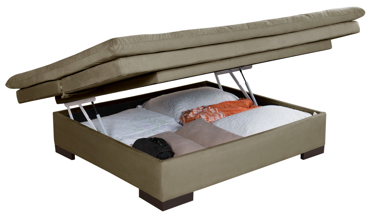 Sofá Cama Reclinável Com Baú Veludo Liso Multiuso
