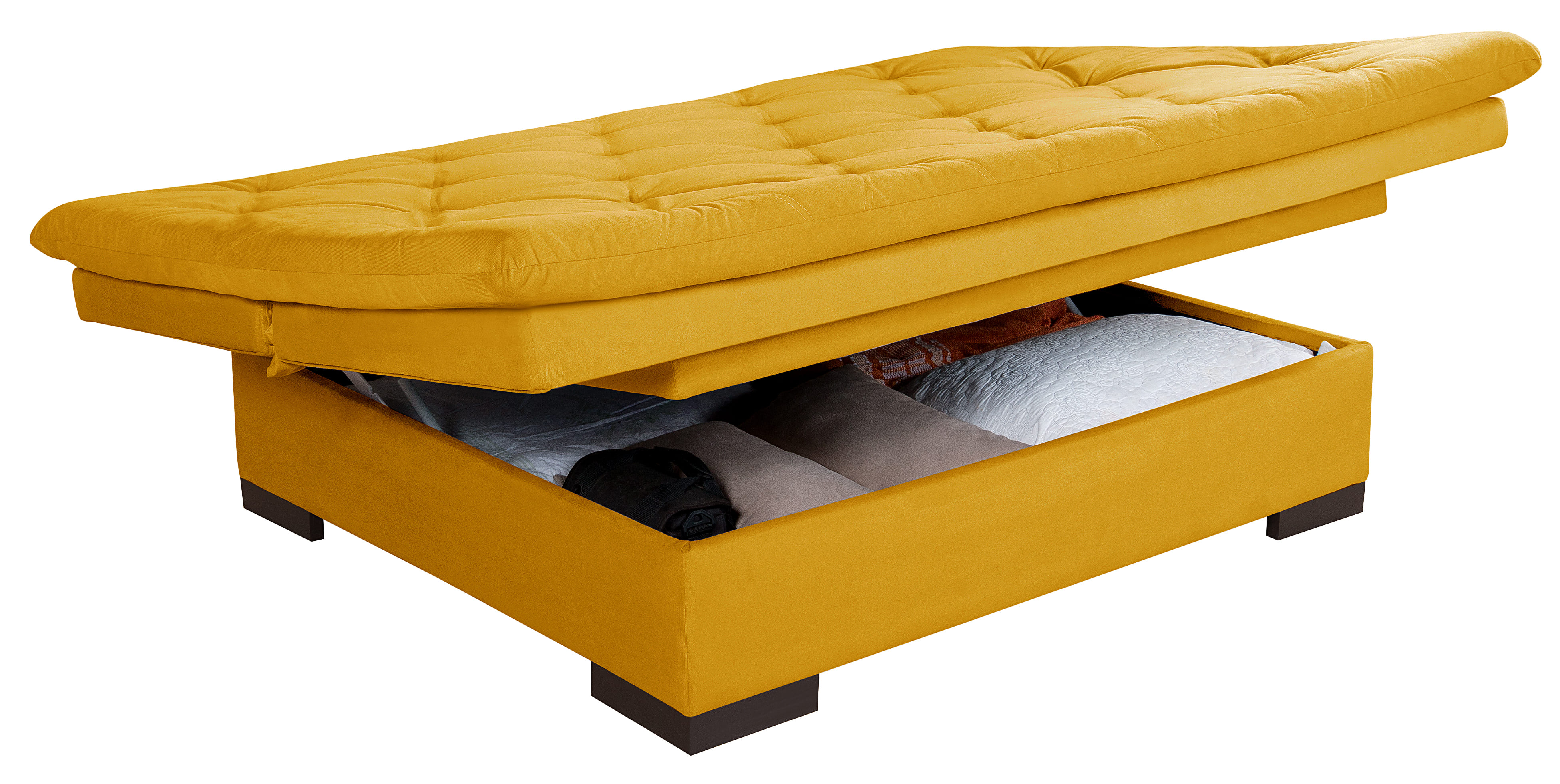 Sofá Cama Reclinável Com Baú Veludo Liso Multiuso