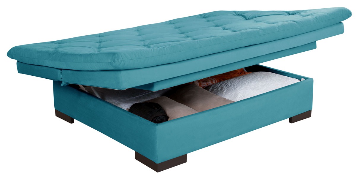Sofá Cama Reclinável Com Baú Veludo Liso Multiuso