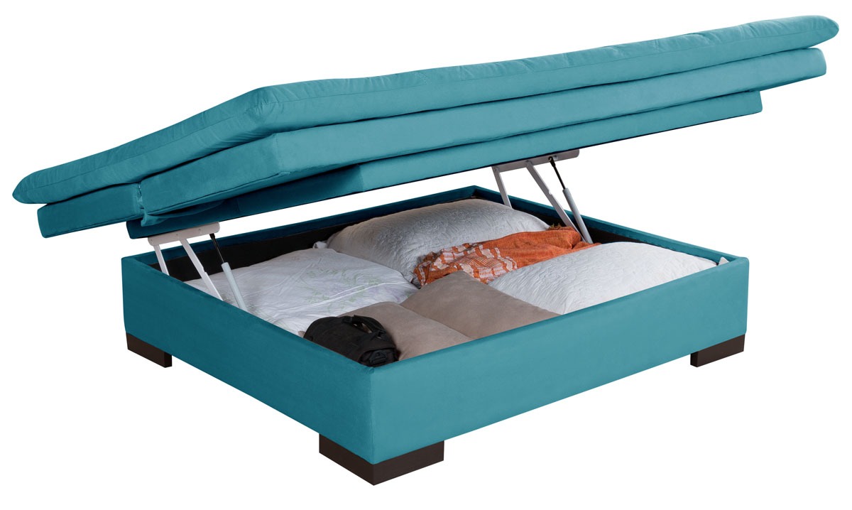 Sofá Cama Reclinável Com Baú Veludo Liso Multiuso