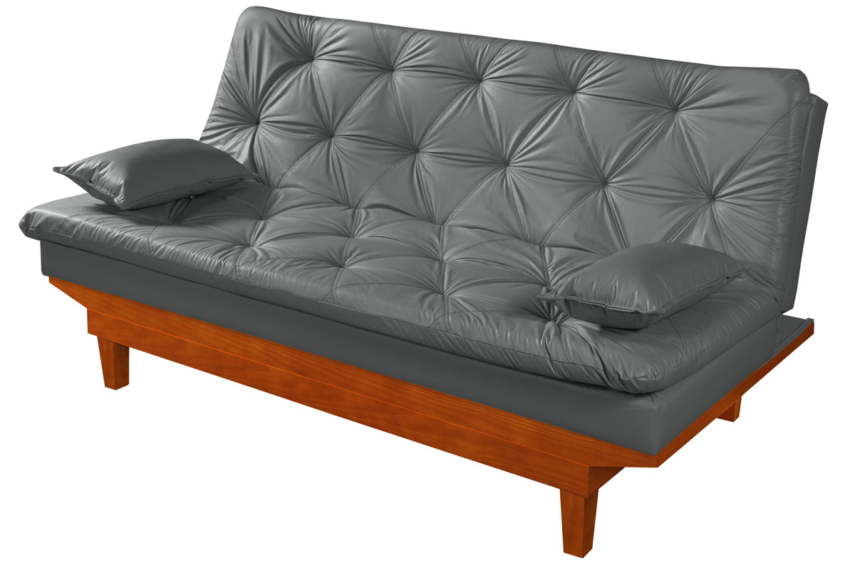 Sofa Cama Caribe 3 Lugares Reclinavel Base Em Madeira Revestido Couro Sintetico
