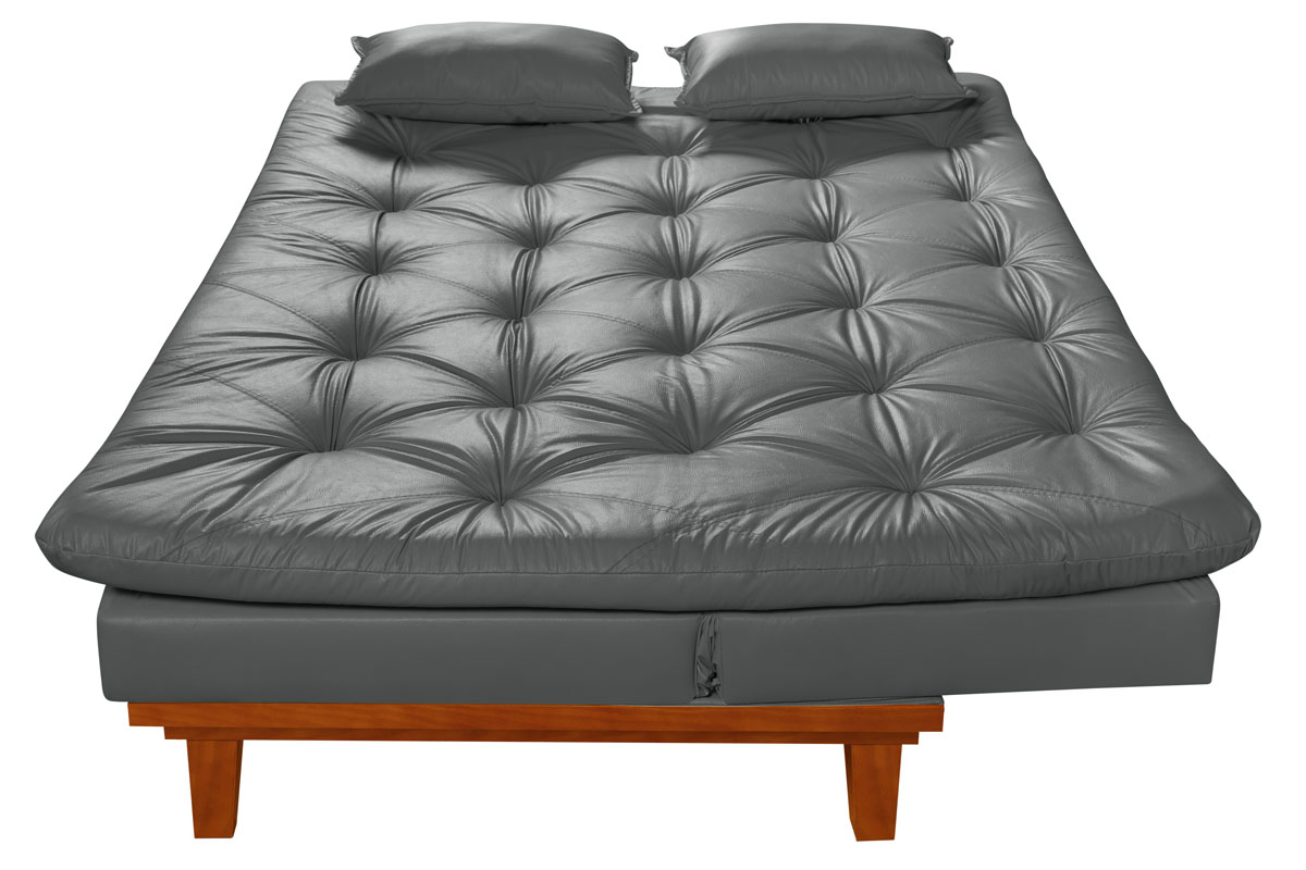 Sofa Cama Caribe 3 Lugares Reclinavel Base Em Madeira Revestido Couro Sintetico