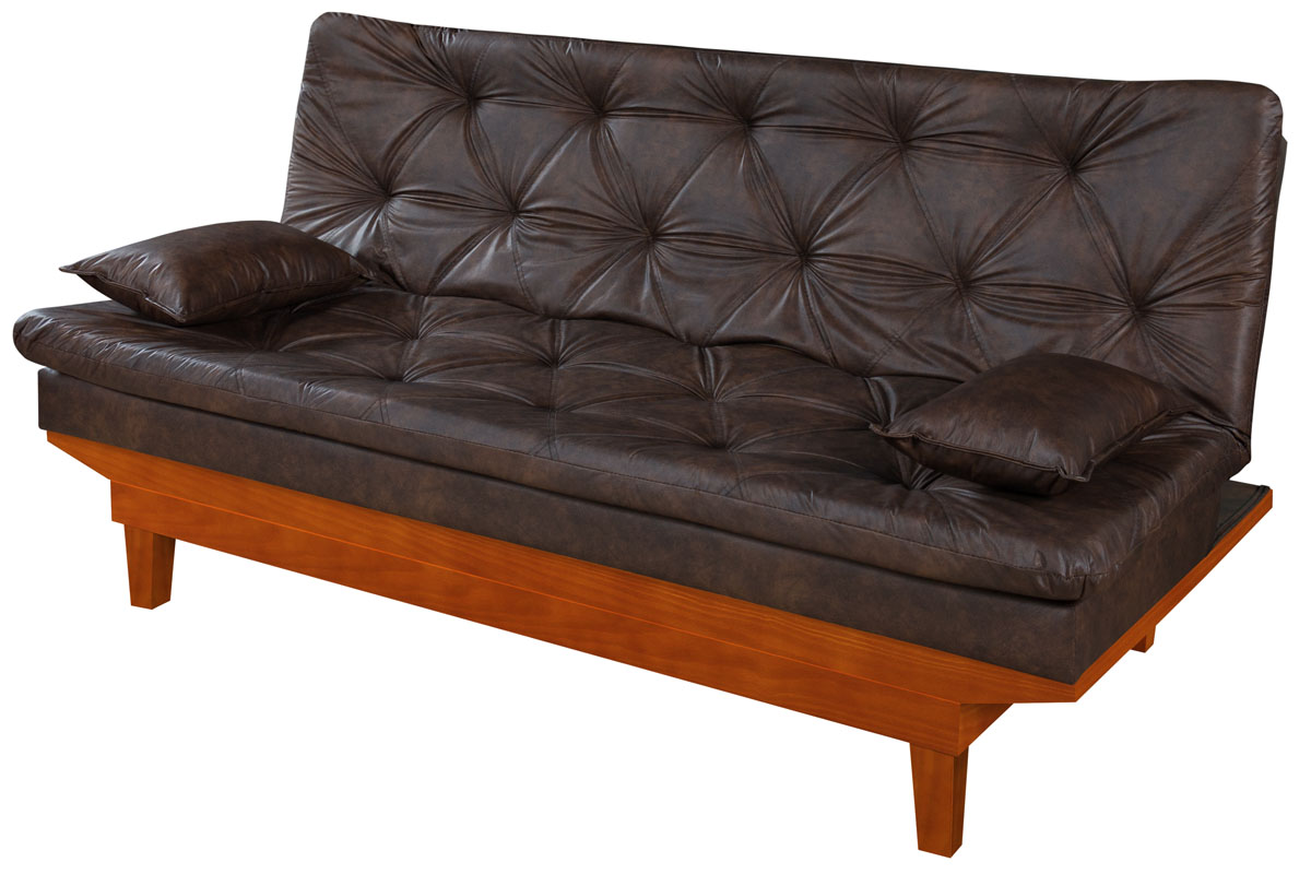 Sofa Cama Caribe 3 Lugares Reclinavel Base Em Madeira Revestido Couro Sintetico
