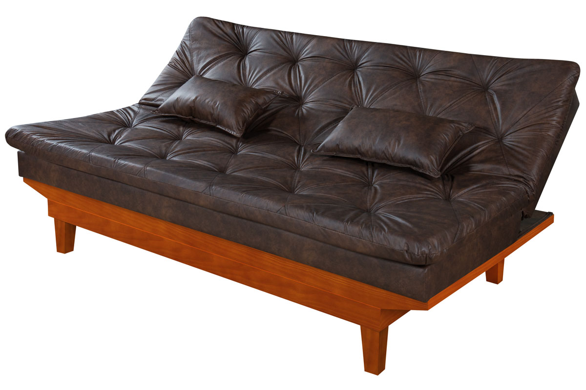 Sofa Cama Caribe 3 Lugares Reclinavel Base Em Madeira Revestido Couro Sintetico