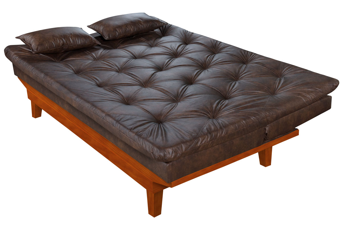Sofa Cama Caribe 3 Lugares Reclinavel Base Em Madeira Revestido Couro Sintetico