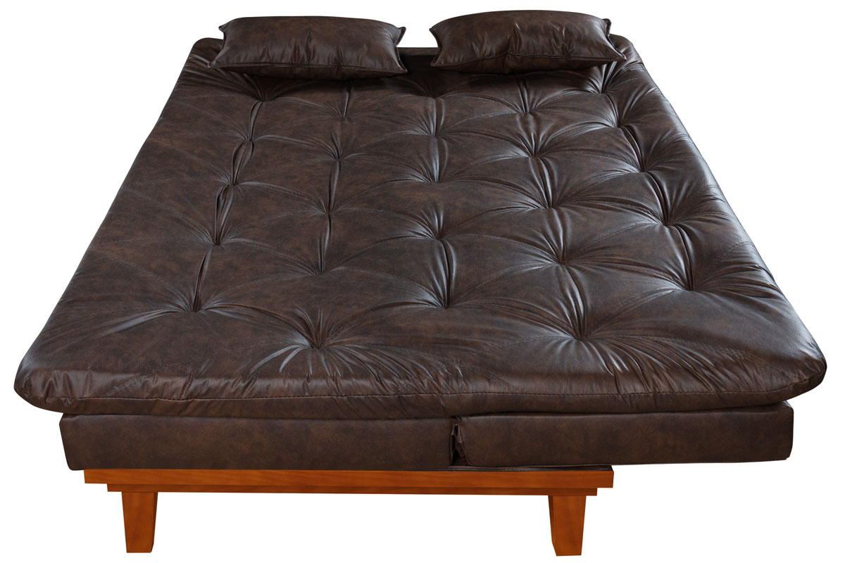 Sofa Cama Caribe 3 Lugares Reclinavel Base Em Madeira Revestido Couro Sintetico
