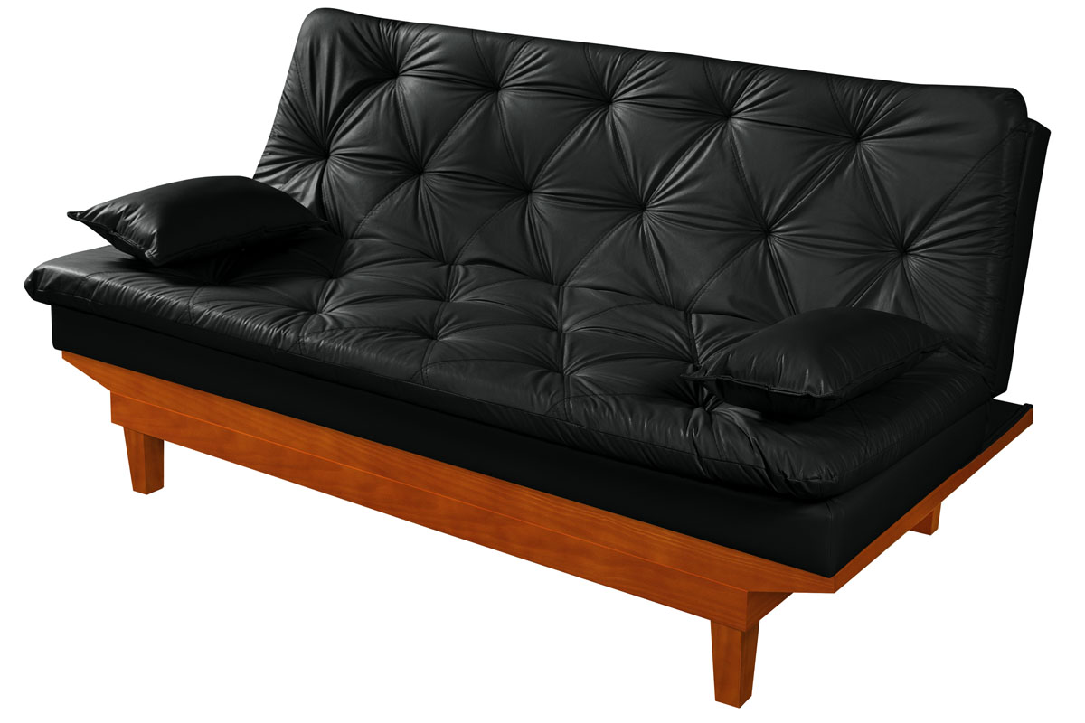Sofa Cama Caribe 3 Lugares Reclinavel Base Em Madeira Revestido Couro Sintetico