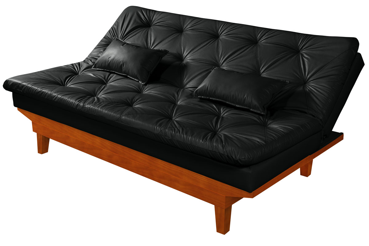 Sofa Cama Caribe 3 Lugares Reclinavel Base Em Madeira Revestido Couro Sintetico