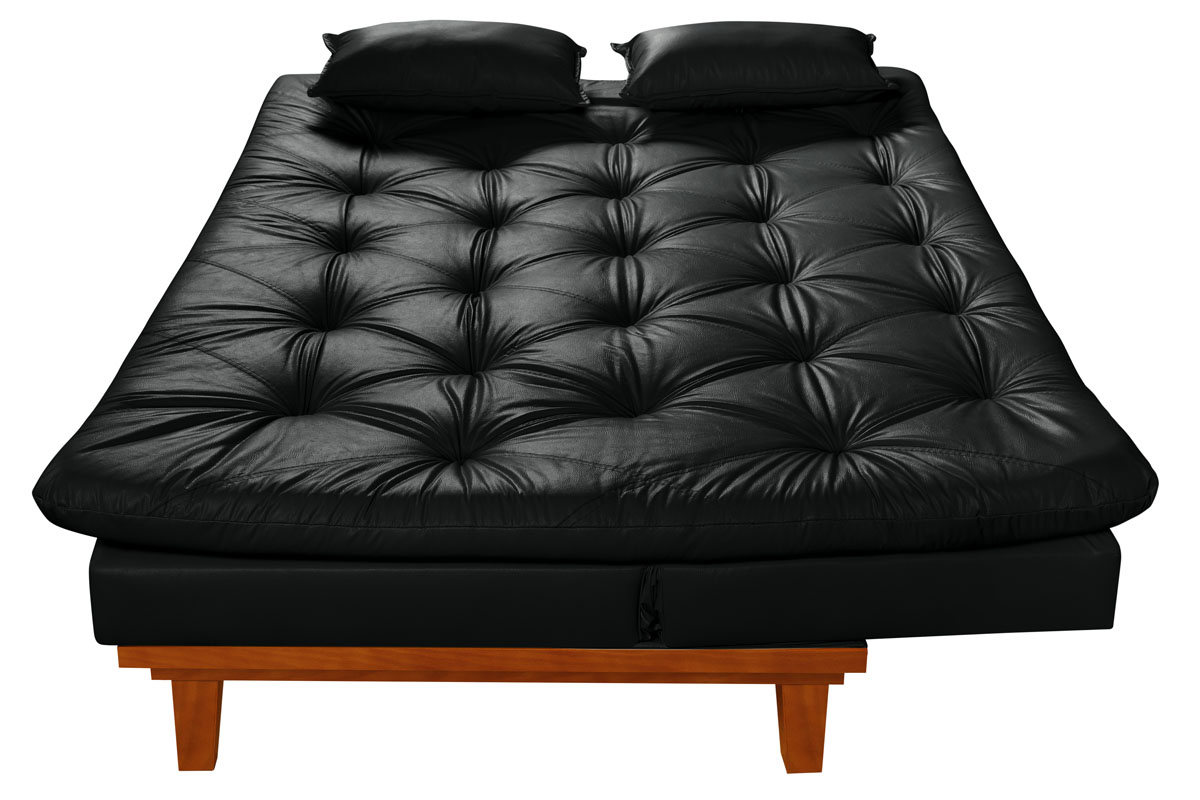 Sofa Cama Caribe 3 Lugares Reclinavel Base Em Madeira Revestido Couro Sintetico