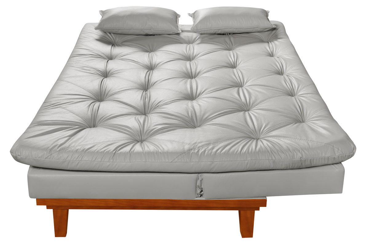 Sofa Cama Caribe 3 Lugares Reclinavel Base Em Madeira Revestido Couro Sintetico