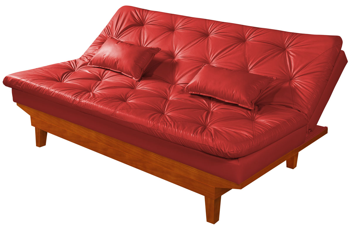 Sofa Cama Caribe 3 Lugares Reclinavel Base Em Madeira Revestido Couro Sintetico