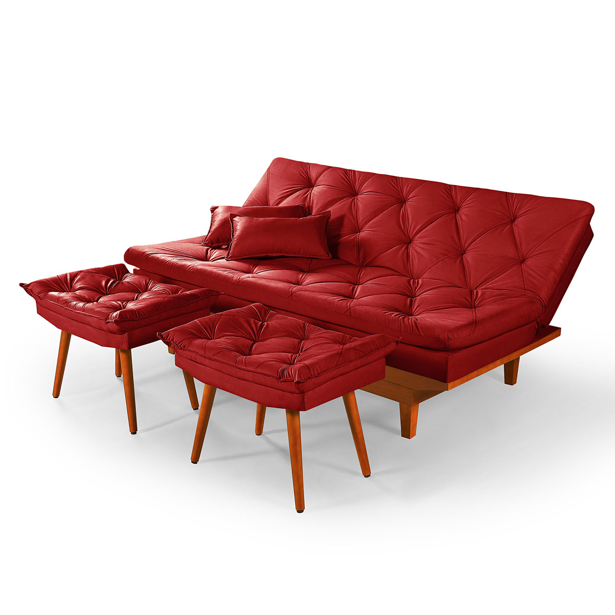 Sofa Cama Caribe 3 Lugares Reclinavel Com 2 Banquetas Base Em Madeira Revestido Suede