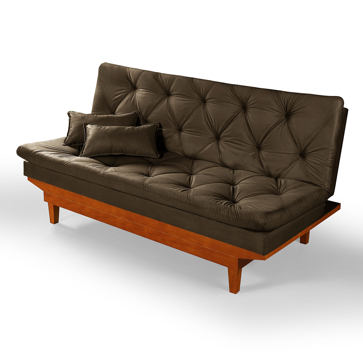 Sofa Cama Caribe 3 Lugares Reclinavel Com 2 Banquetas Base Em Madeira Revestido Suede