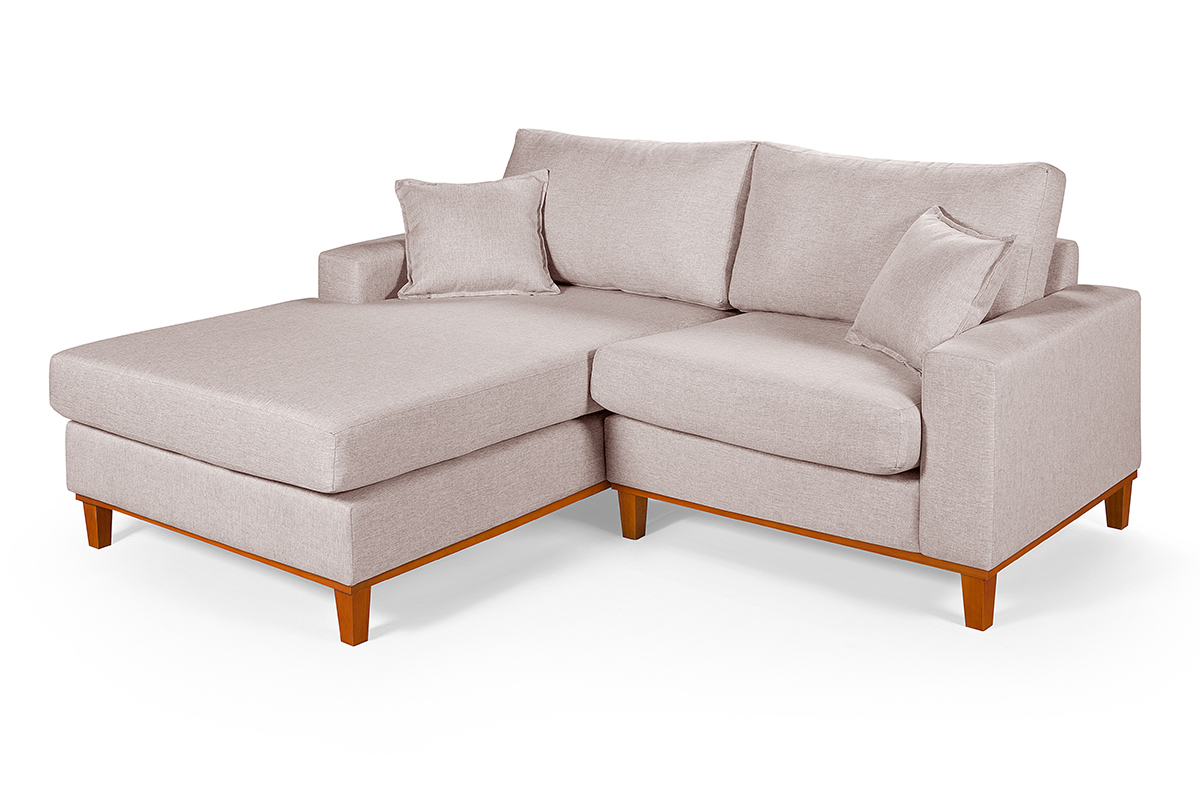 Sofa Living 2 Lugares Chaise Lado Direito Revestido Linho Base em Madeira