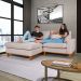 Sofa Living 2 Lugares Chaise Lado Direito Revestido Linho Base em Madeira