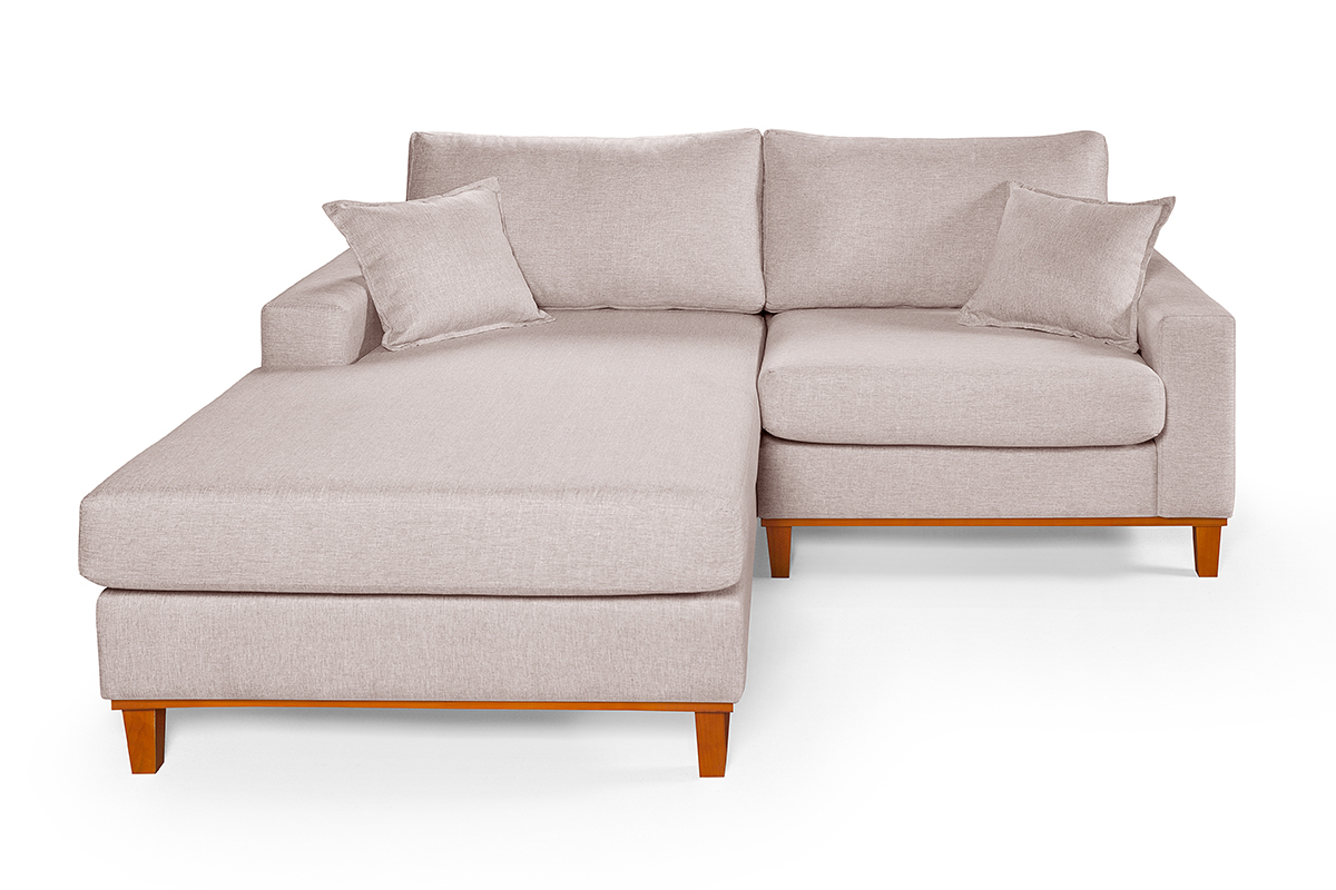 Sofa Living 2 Lugares Chaise Lado Direito Revestido Linho Base em Madeira
