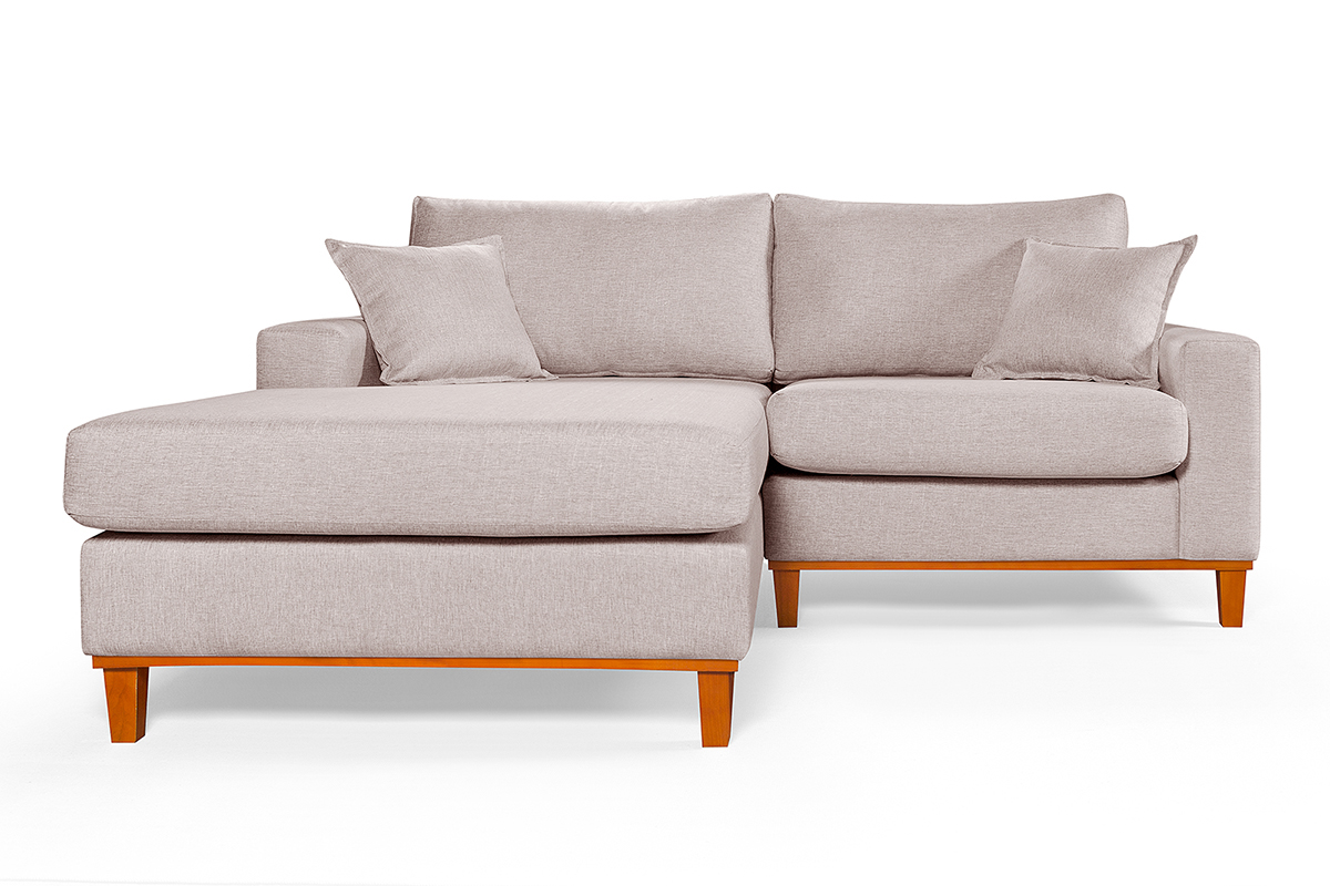 Sofa Living 2 Lugares Chaise Lado Direito Revestido Linho Base em Madeira